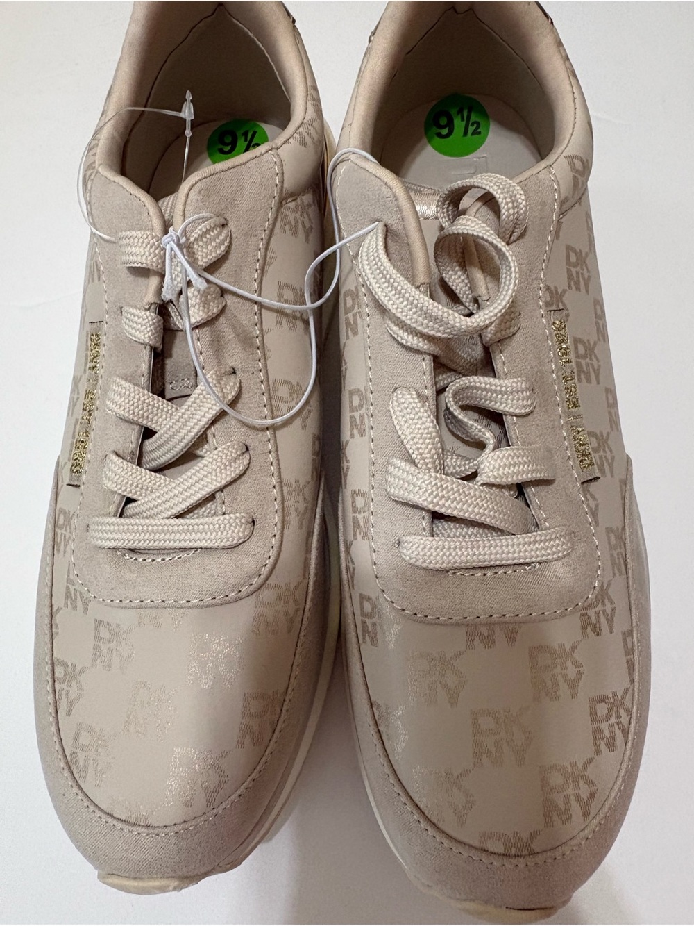 DKNY Beige Logo-Print Lace-Up  women Sneakers size 91/2 ,